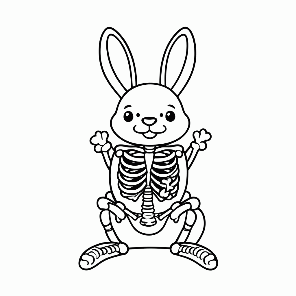 Desenho de Coelho Esqueleto para colorir e imprimir grátis em folha A4