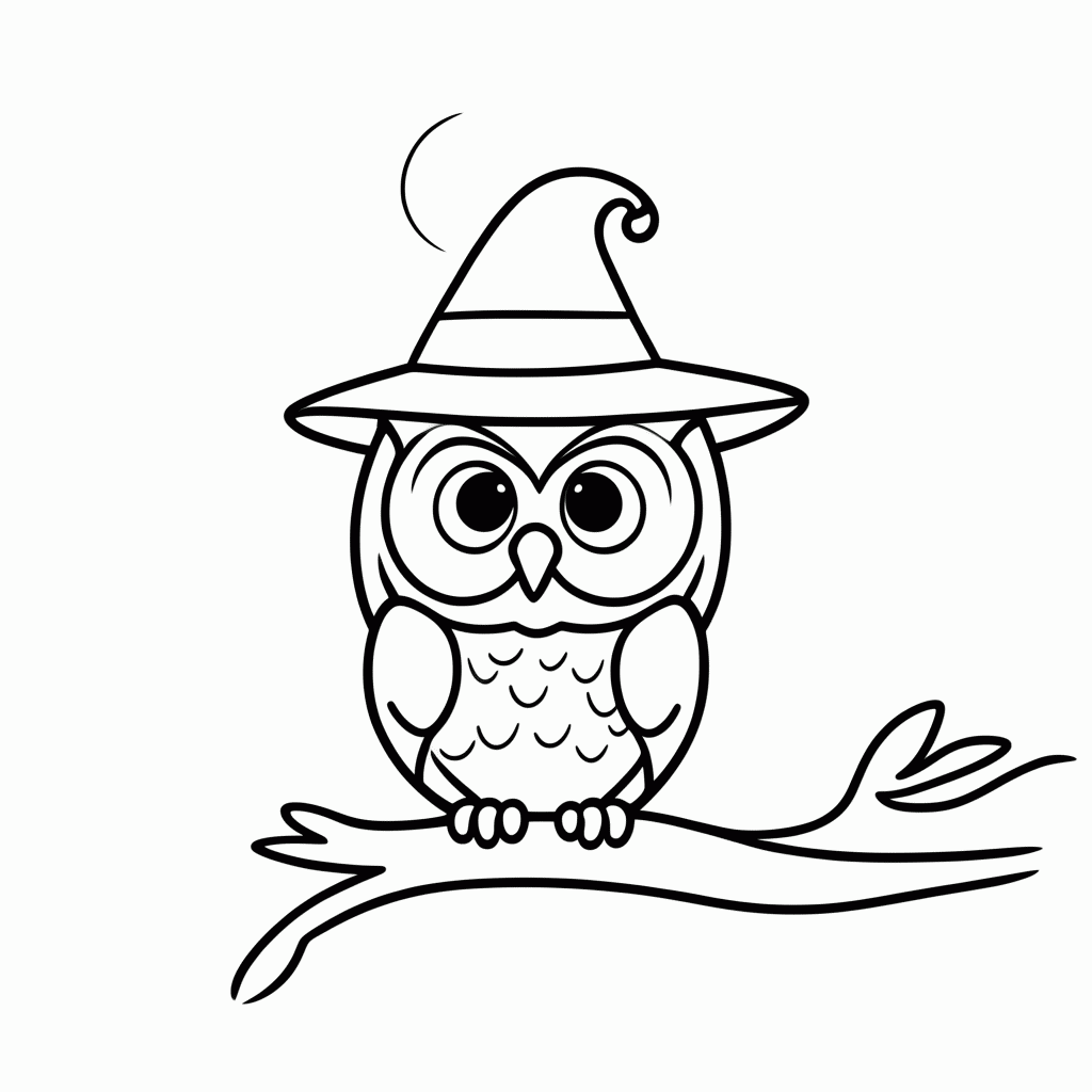 Desenho de Coruja do Halloween para colorir e imprimir grátis em folha A4