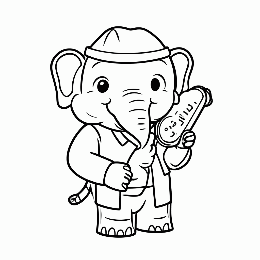 Desenho de Elefante com Termômetro para colorir e imprimir grátis em folha A4