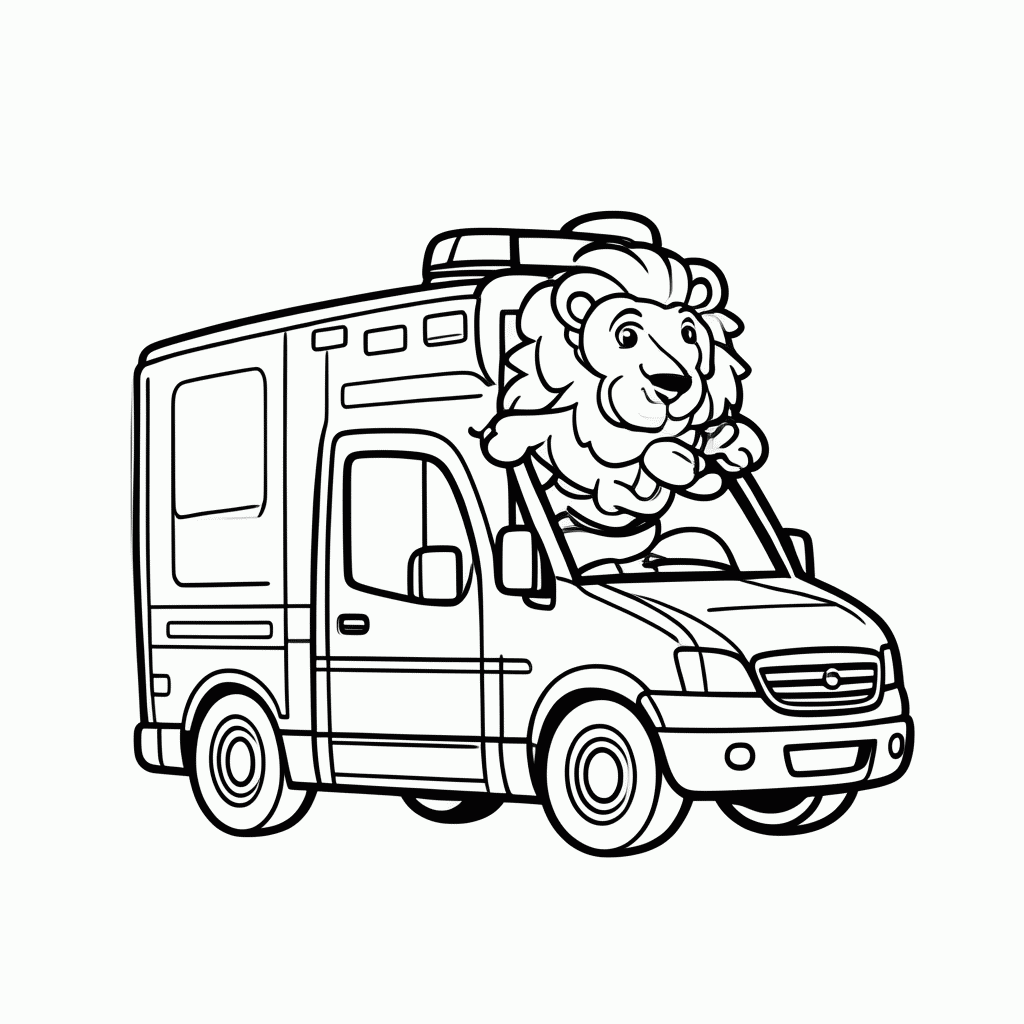 Desenho de Leão na Ambulância para colorir e imprimir grátis em folha A4