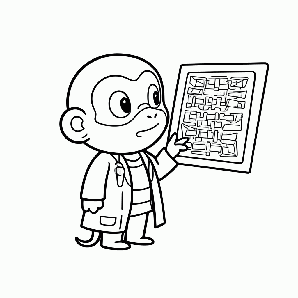 Desenho de Macaco com Raio-X para colorir e imprimir grátis em folha A4