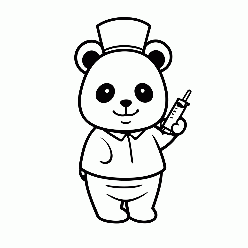 Desenho de Panda Enfermeira para colorir e imprimir grátis em folha A4