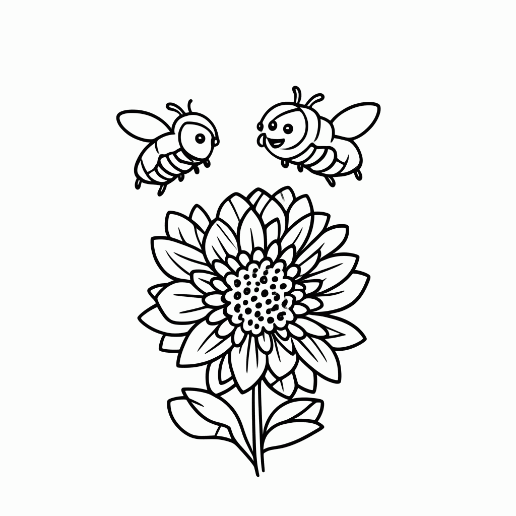 Desenho de Abelha na Flor para colorir e imprimir grátis em folha A4