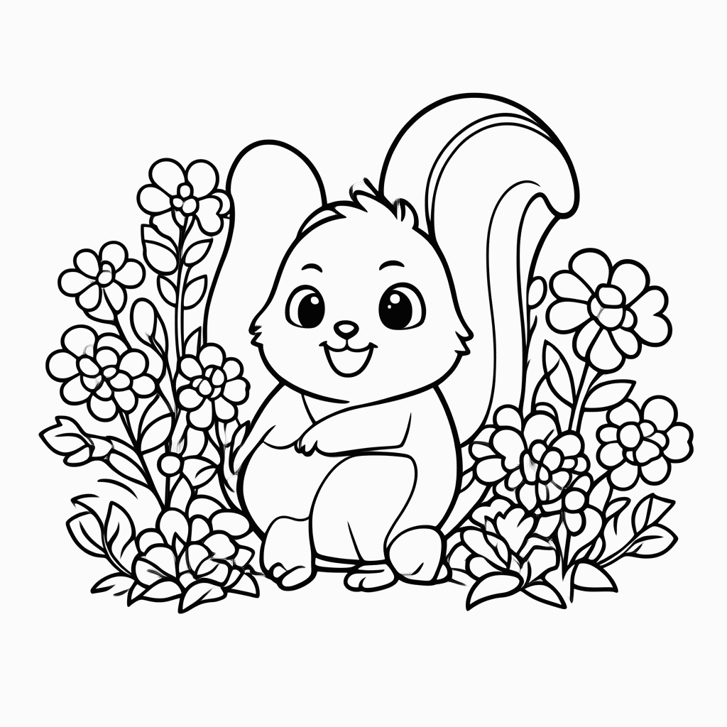 Desenho de Esquilo no Jardim para colorir e imprimir grátis em folha A4