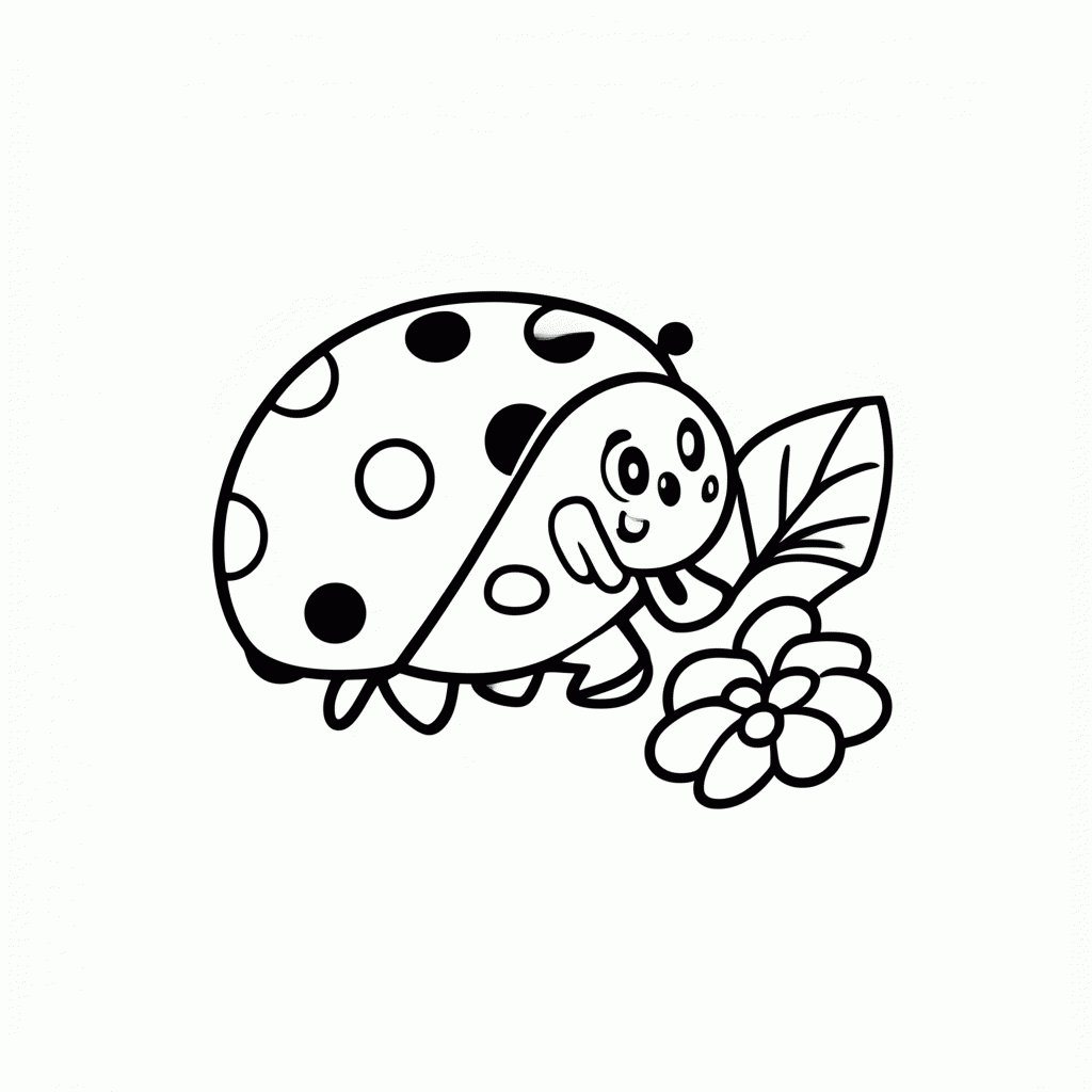 Desenho de Joaninha na Folha para colorir e imprimir grátis em folha A4