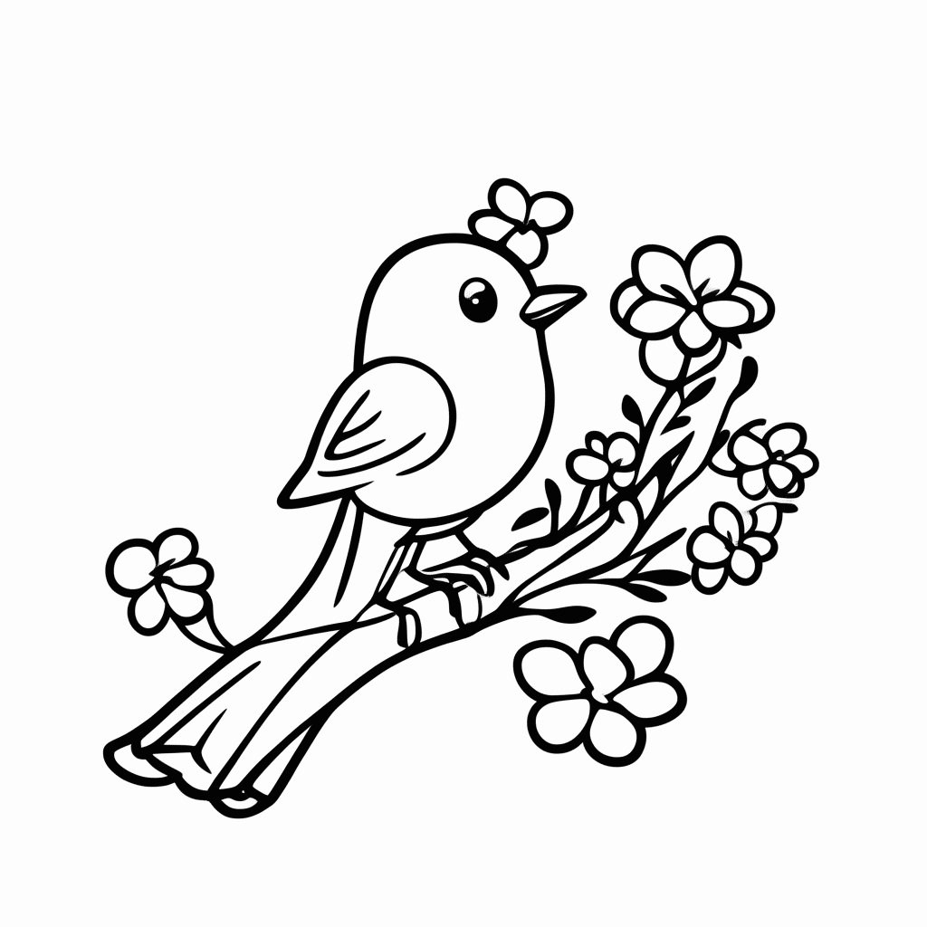 Desenho de Passarinho na Flor para colorir e imprimir grátis em folha A4