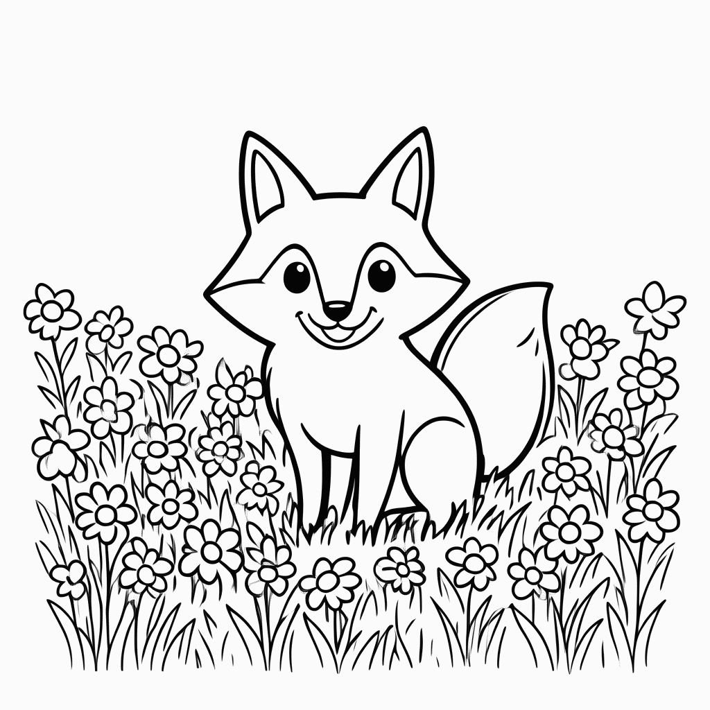 Desenho de Raposa entre Flores para colorir e imprimir grátis em folha A4