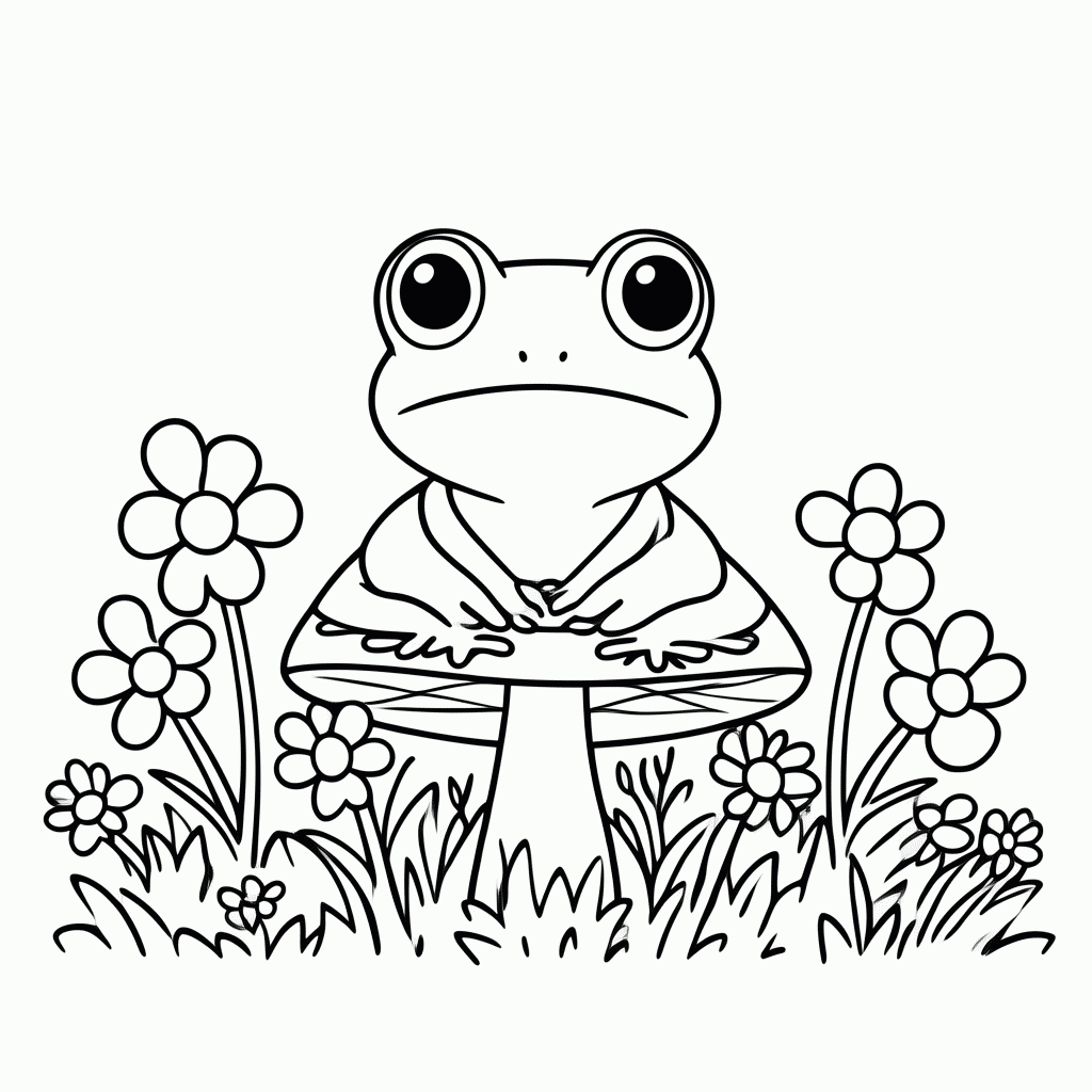 Desenho de Sapo no Cogumelo para colorir e imprimir grátis em folha A4