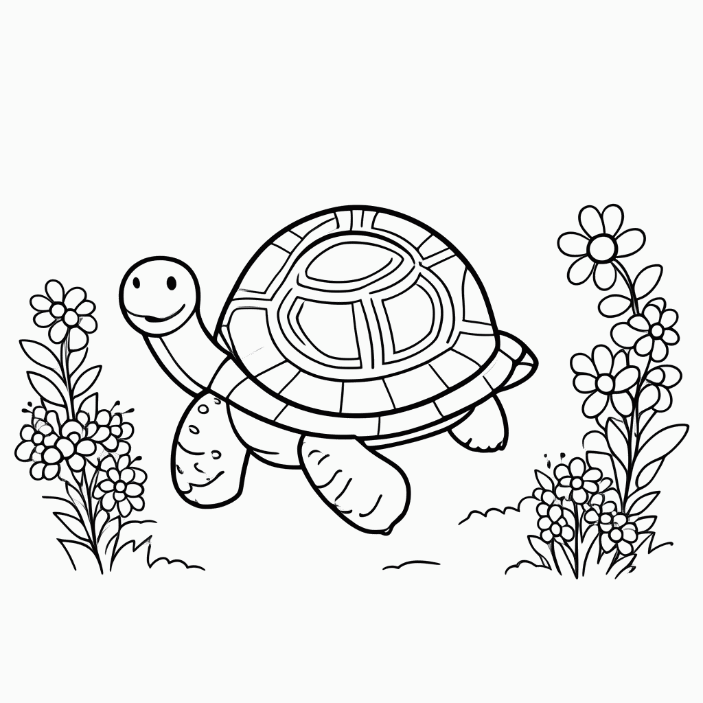 Desenho de Tartaruga no Jardim para colorir e imprimir grátis em folha A4
