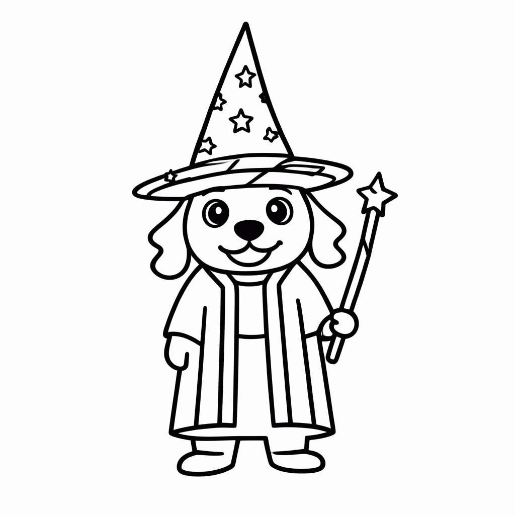 Desenho de Cachorro Mago para colorir e imprimir grátis em folha A4