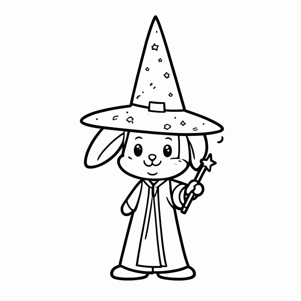 Desenho de Coelho Mago para colorir e imprimir grátis em folha A4