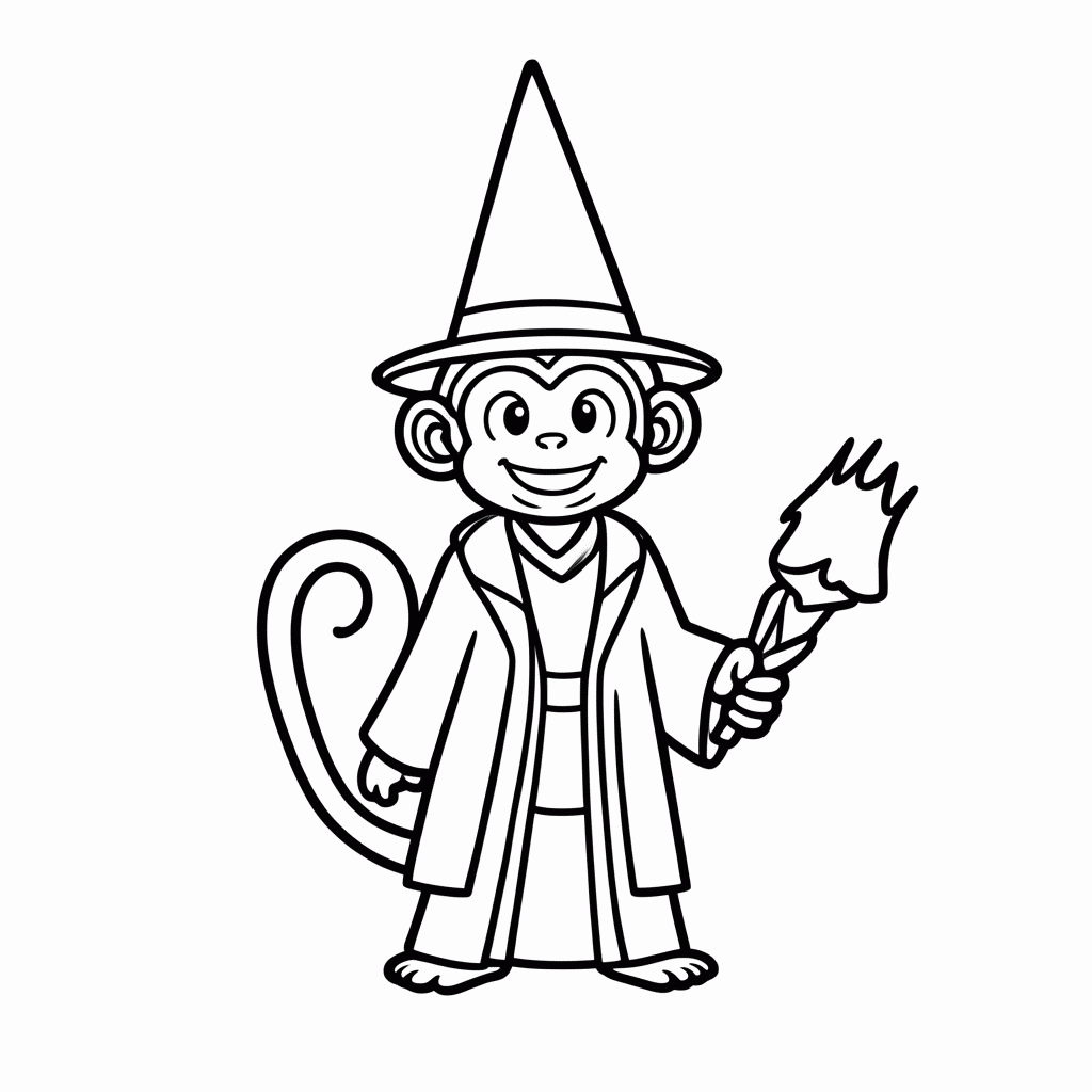 Desenho de Macaco Mago para colorir e imprimir grátis em folha A4