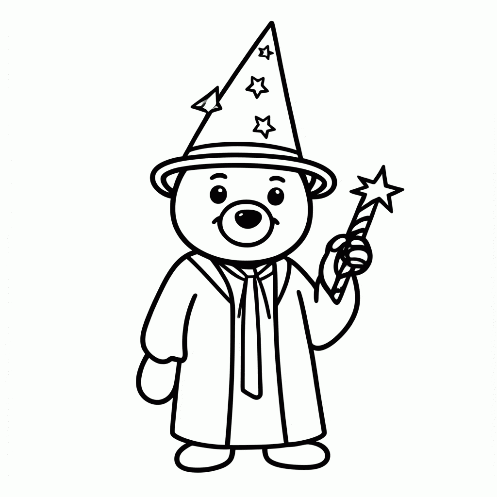 Desenho de Urso Mago para colorir e imprimir grátis em folha A4