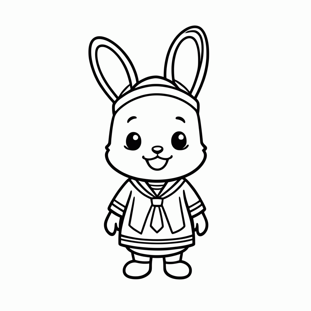 Desenho de Coelho Marinheiro para colorir e imprimir grátis em folha A4