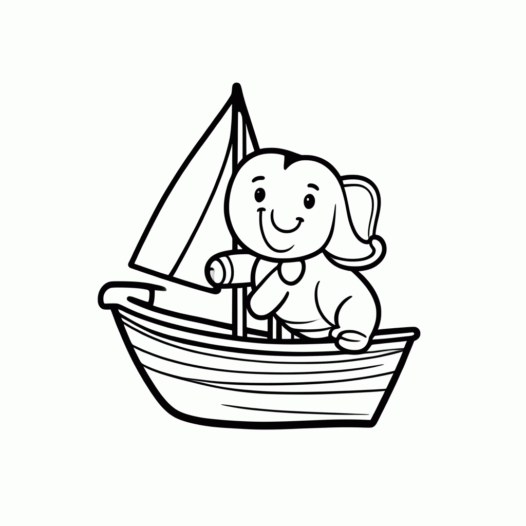 Desenho de Elefante no Barco para colorir e imprimir grátis em folha A4