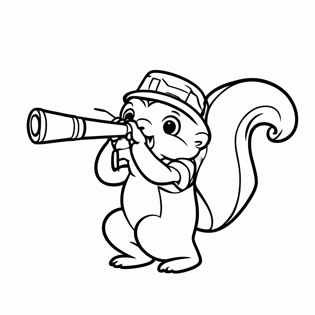 Desenho de Esquilo com Luneta para colorir e imprimir grátis em folha A4