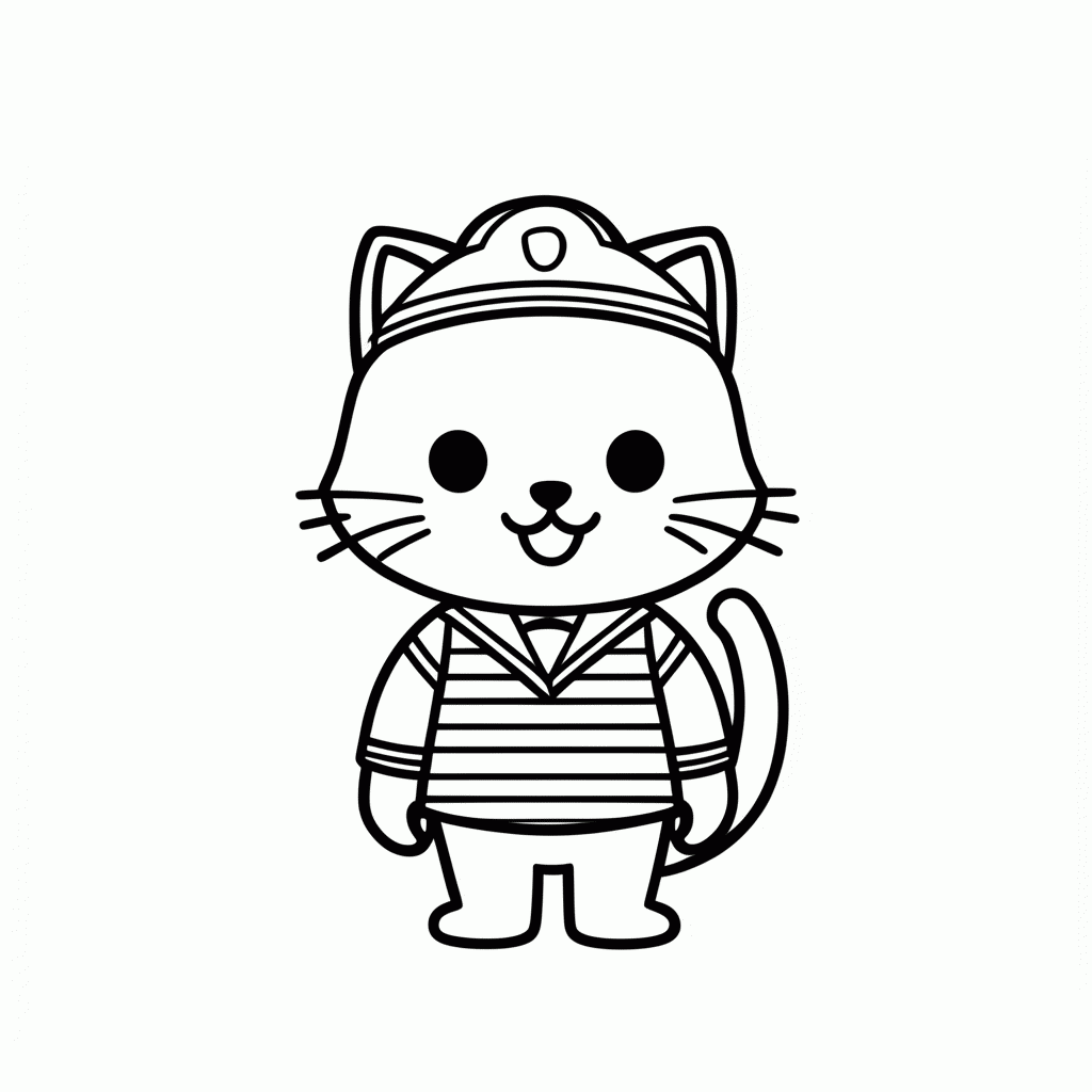 Desenho de Gato Marinheiro para colorir e imprimir grátis em folha A4