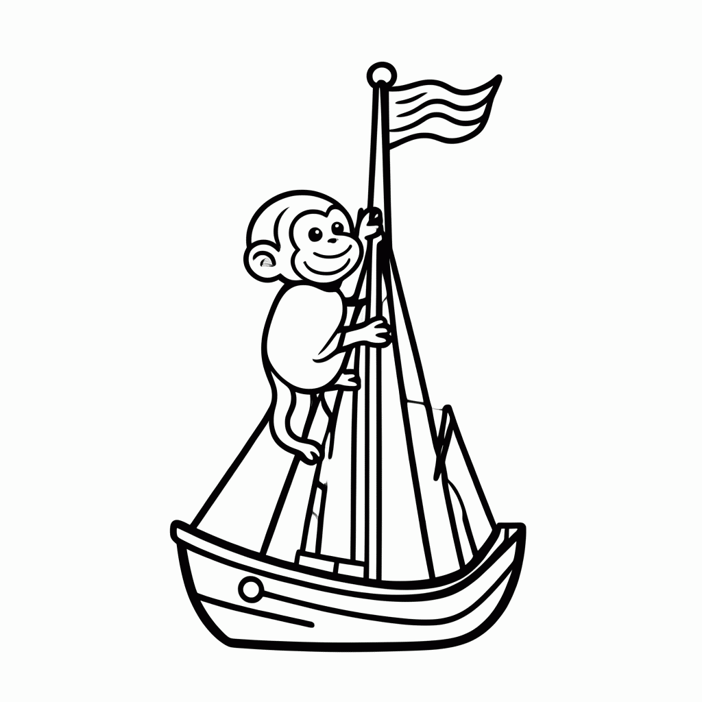 Desenho de Macaco no Mastro para colorir e imprimir grátis em folha A4