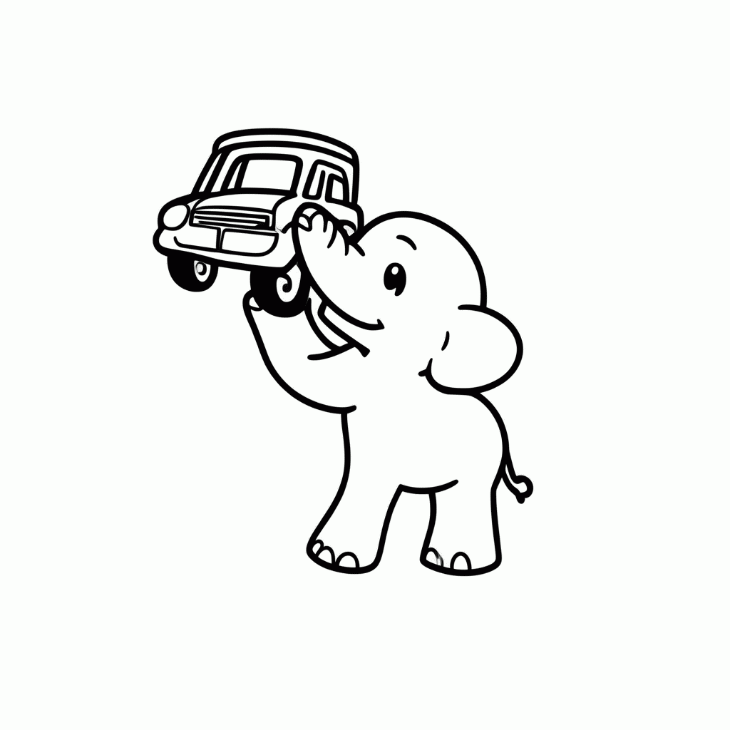 Desenho de Elefante Levantando o Carro para colorir e imprimir grátis em folha A4