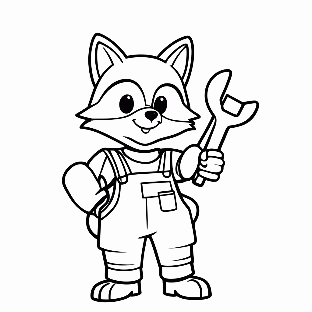Desenho de Raposa com Chave Inglesa para colorir e imprimir grátis em folha A4