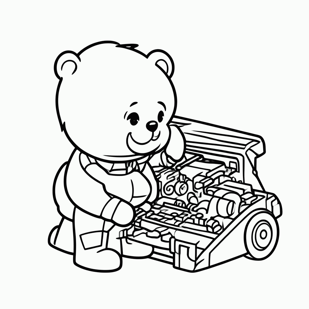 Desenho de Urso Consertando o Carro para colorir e imprimir grátis em folha A4