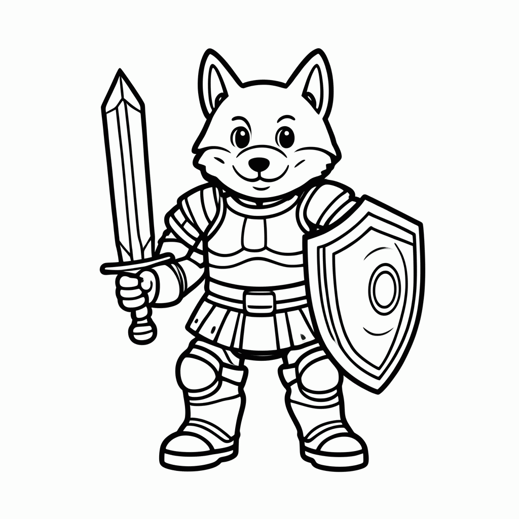 Desenho de Lobo Cavaleiro Negro para colorir e imprimir grátis em folha A4