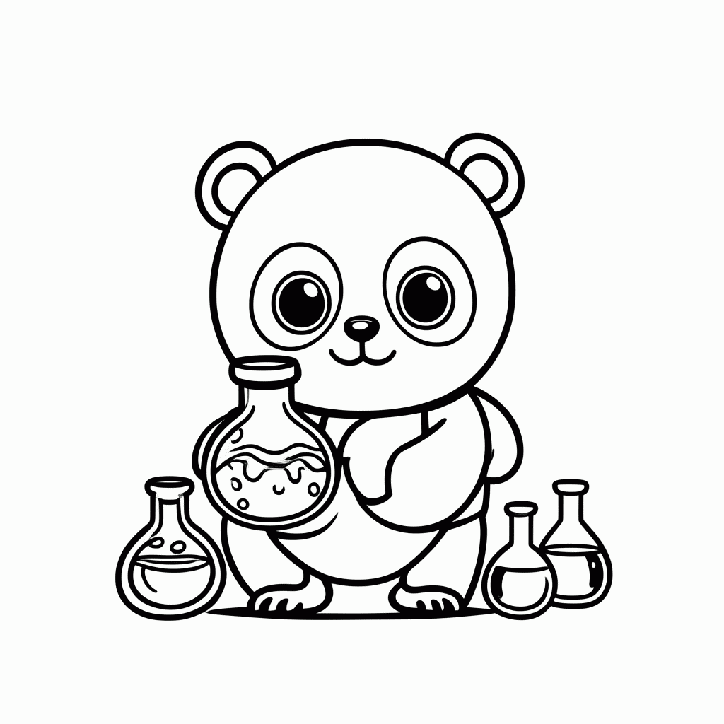 Desenho de Panda Alquimista para colorir e imprimir grátis em folha A4