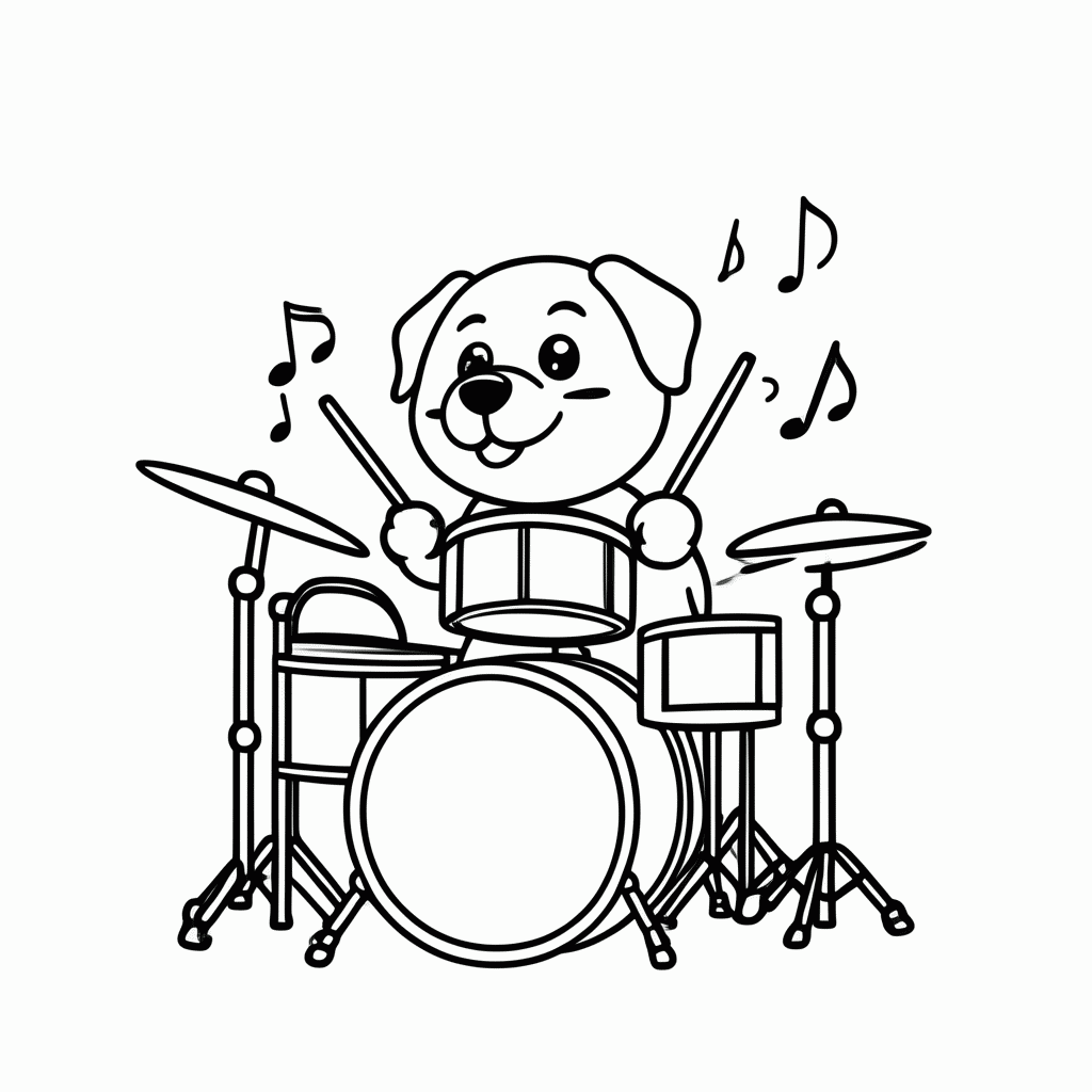 Desenho de Cachorro na Bateria para colorir e imprimir grátis em folha A4