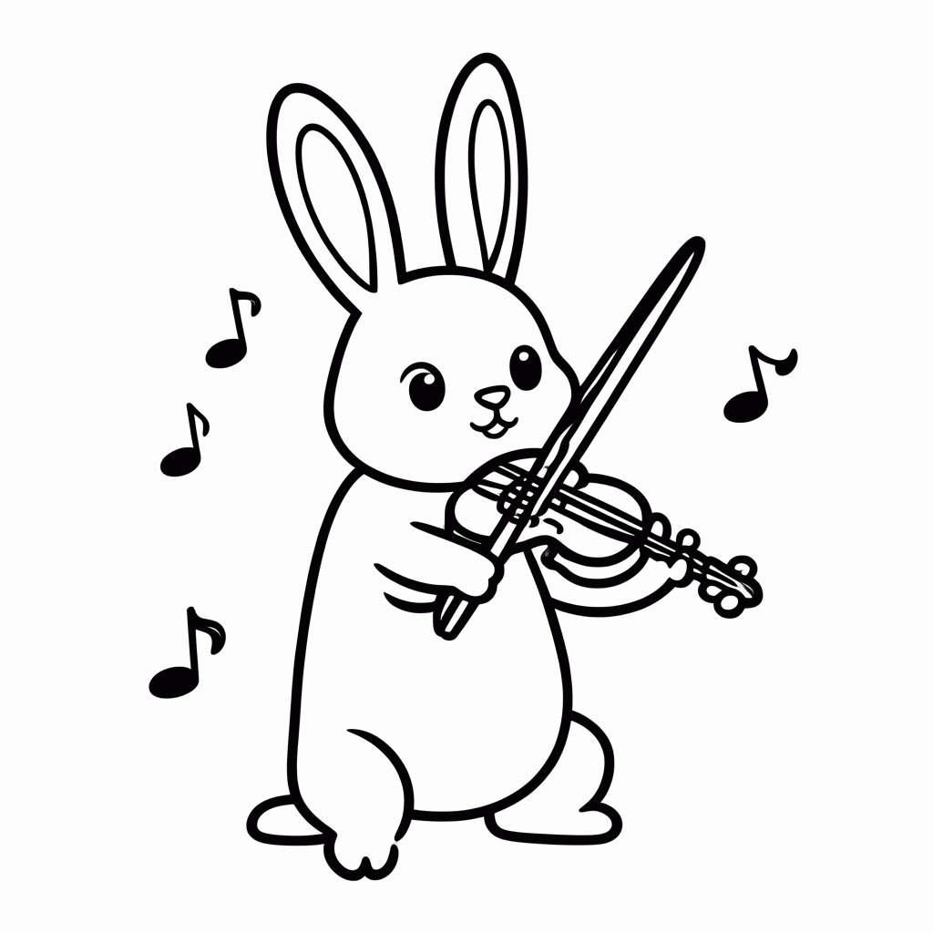 Desenho de Coelho no Violino para colorir e imprimir grátis em folha A4