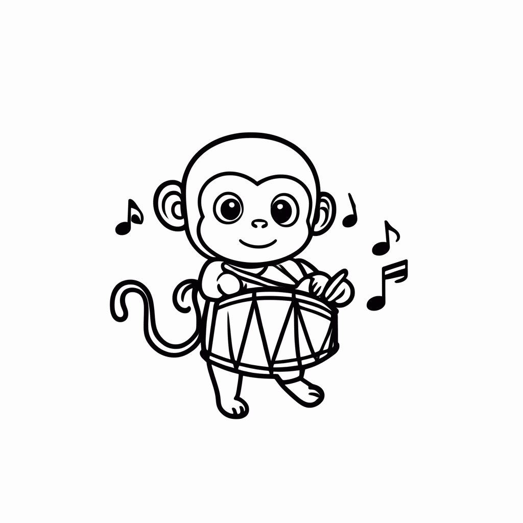 Desenho de Macaco no Tambor para colorir e imprimir grátis em folha A4
