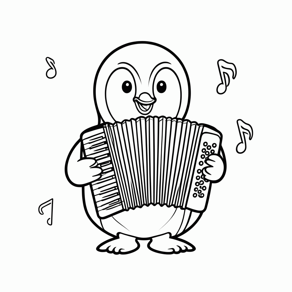 Desenho de Pinguim no Acordeão para colorir e imprimir grátis em folha A4