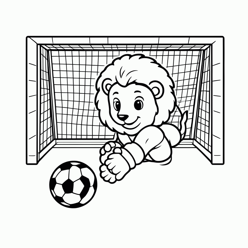 Desenho de Leão Goleiro Pegando Pênalti para colorir e imprimir grátis em folha A4