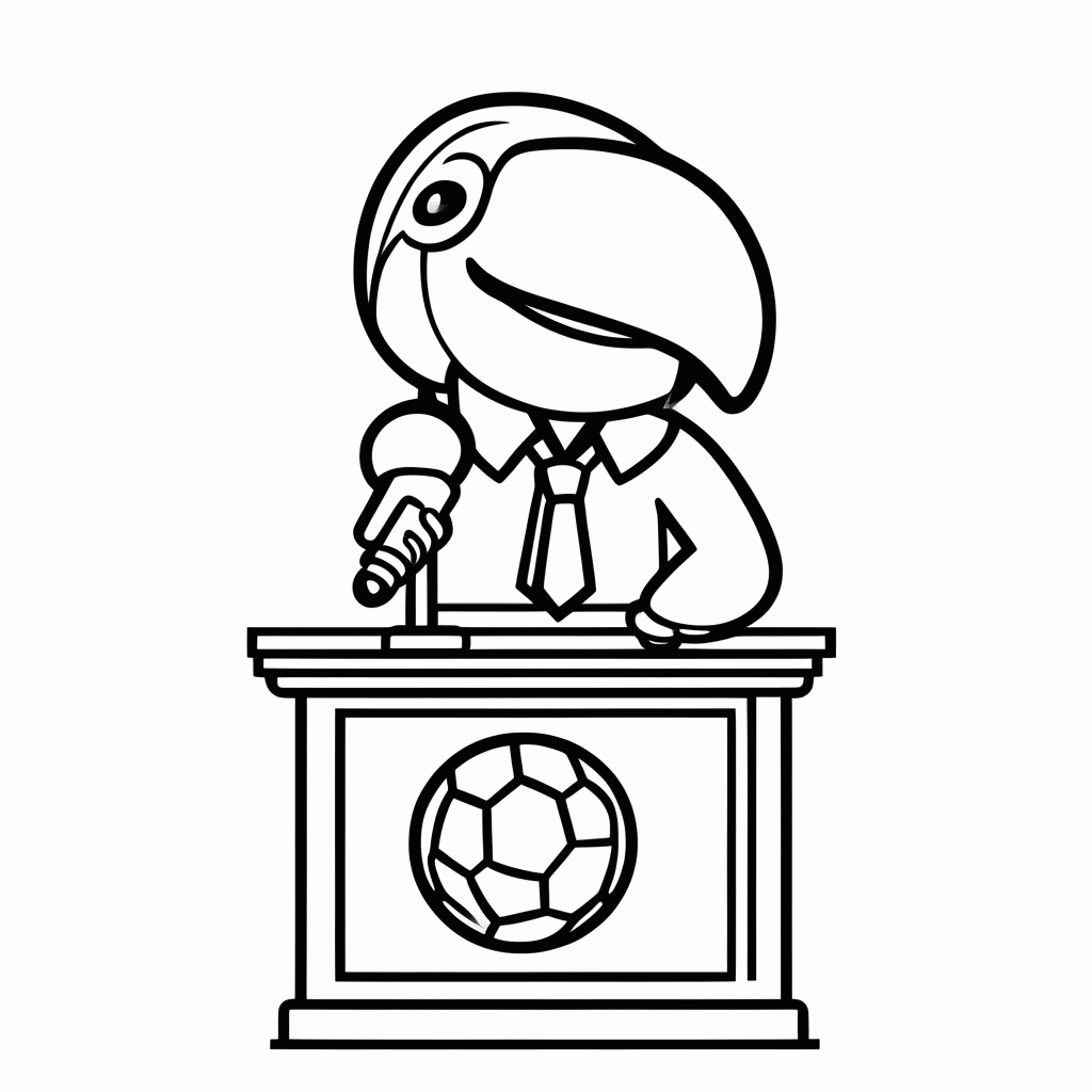 Desenho de Tucano Narrador de Futebol para colorir e imprimir grátis em folha A4