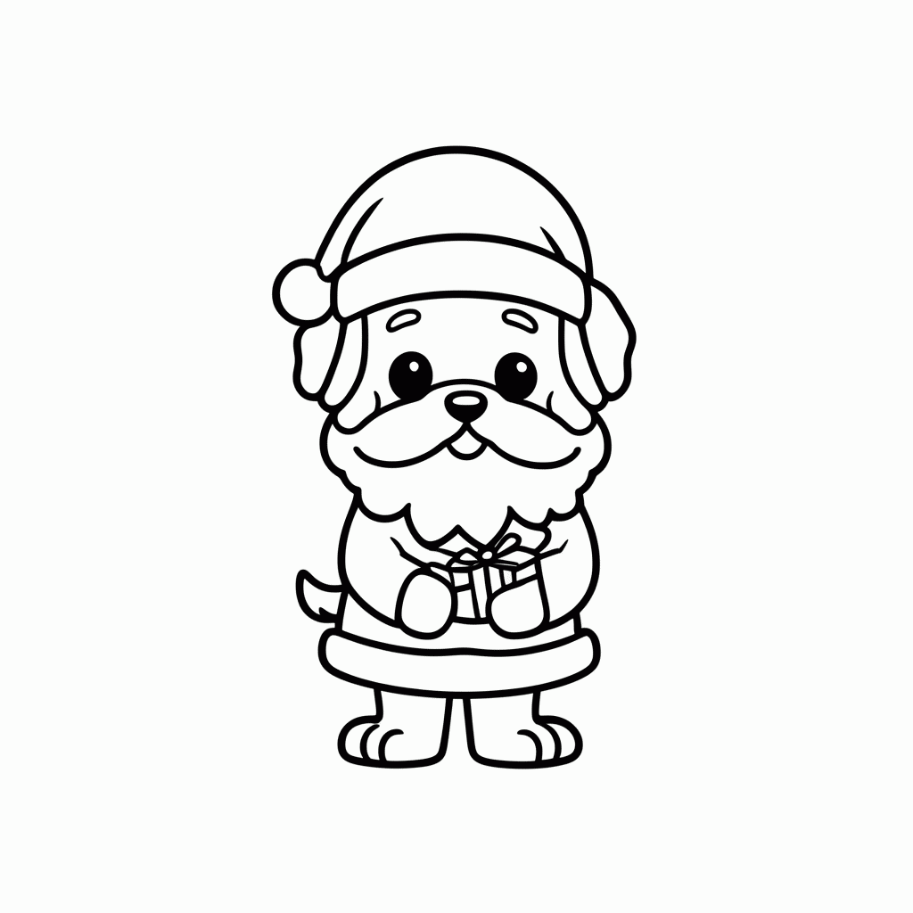 Desenho de Cachorro Papai Noel para colorir e imprimir grátis em folha A4