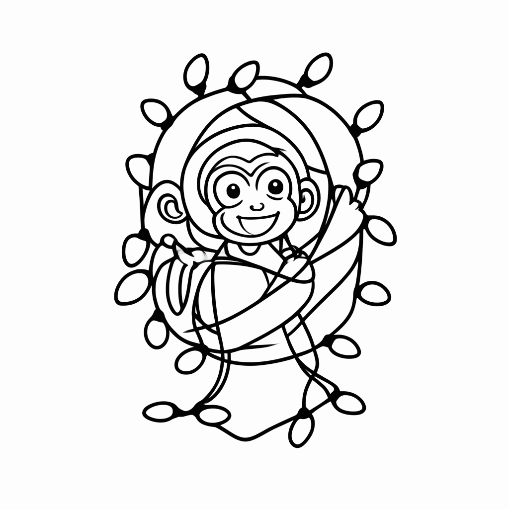 Desenho de Macaco com Pisca-Pisca para colorir e imprimir grátis em folha A4