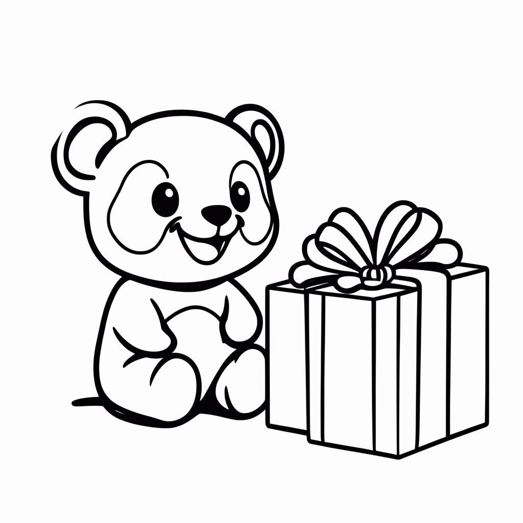 Desenho de Panda com Presente para colorir e imprimir grátis em folha A4