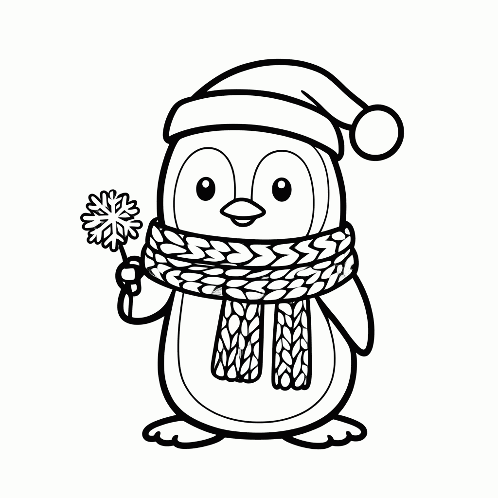 Desenho de Pinguim com Cachecol para colorir e imprimir grátis em folha A4