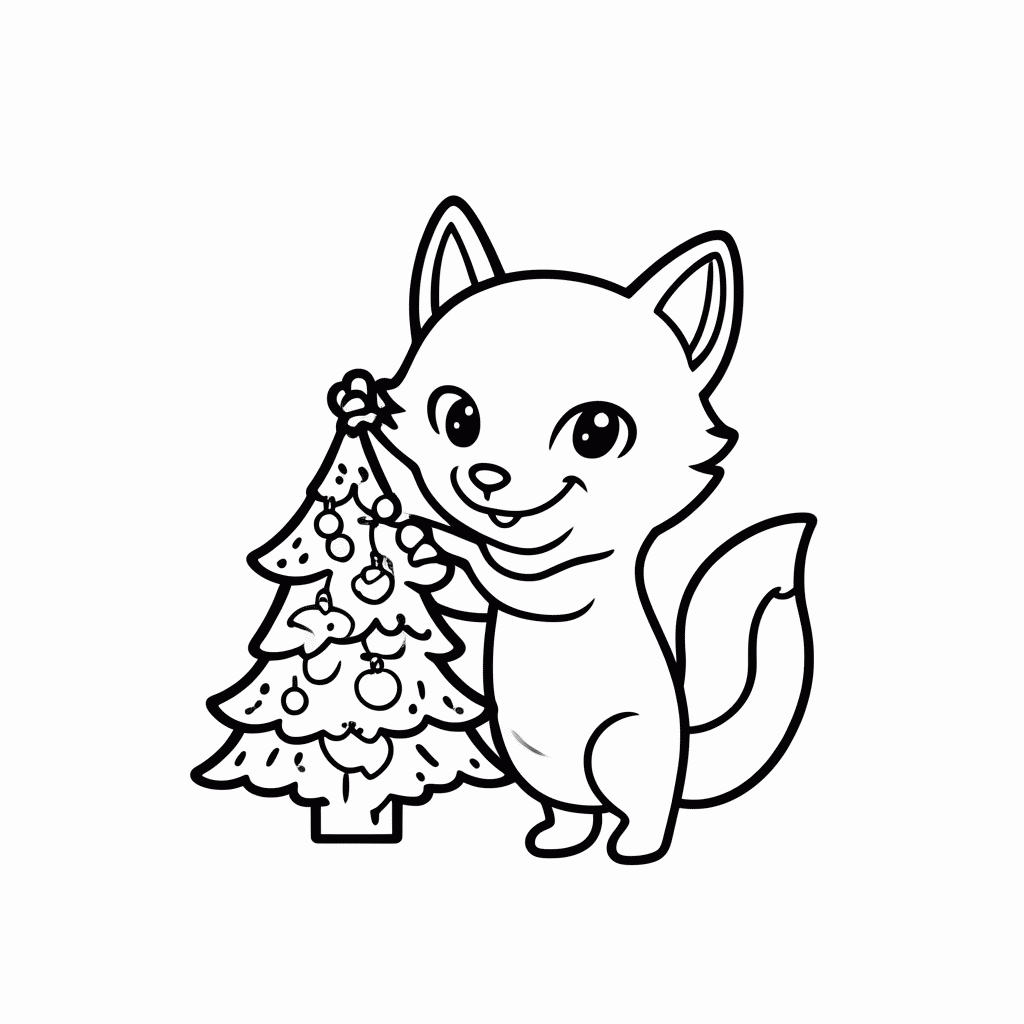 Desenho de Raposa com Árvore de Natal para colorir e imprimir grátis em folha A4