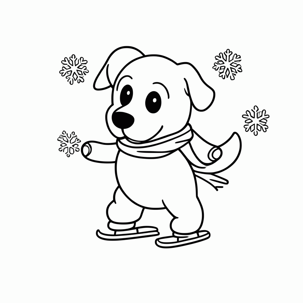 Desenho de Cachorro Patinando no Gelo para colorir e imprimir grátis em folha A4