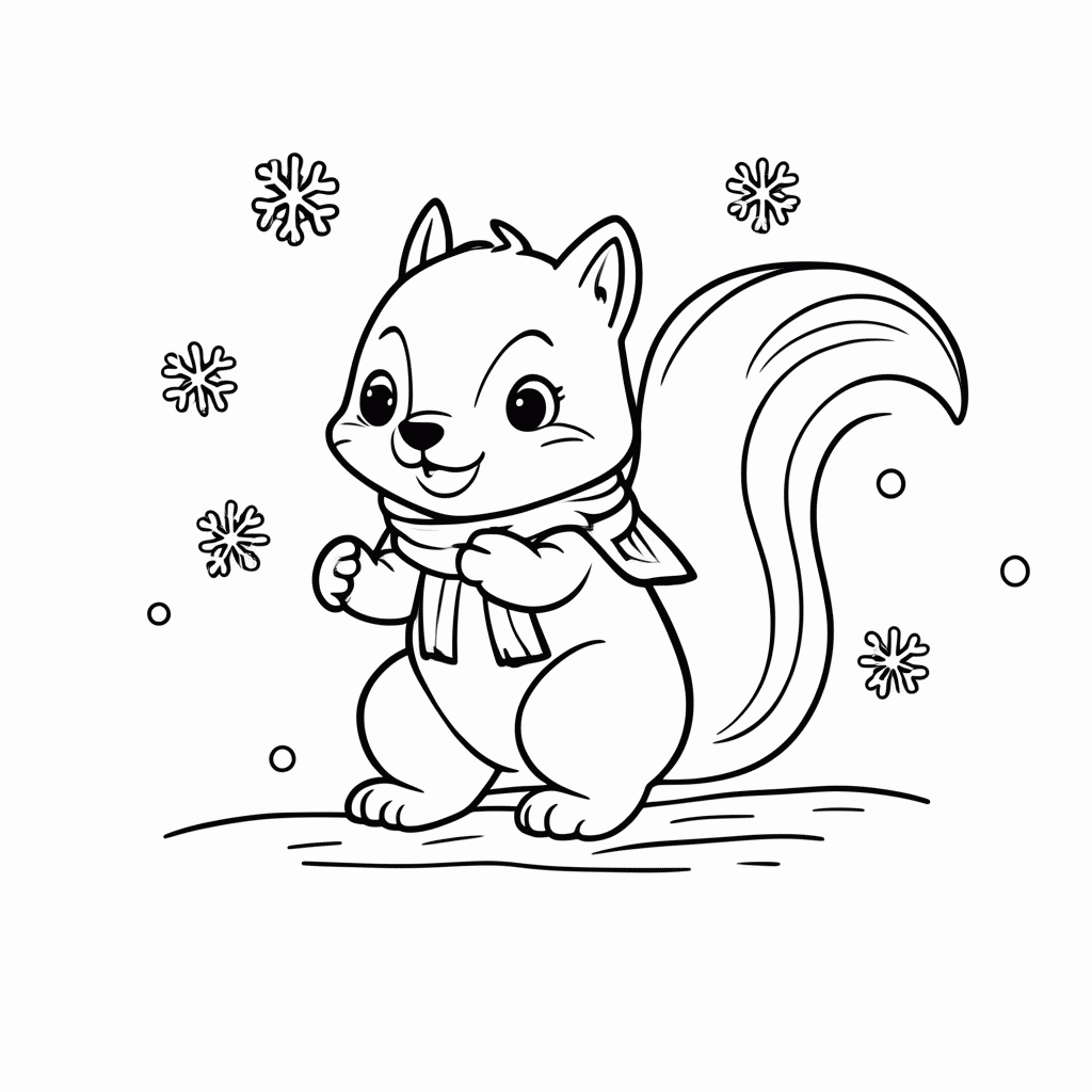 Desenho de Esquilo na Neve para colorir e imprimir grátis em folha A4