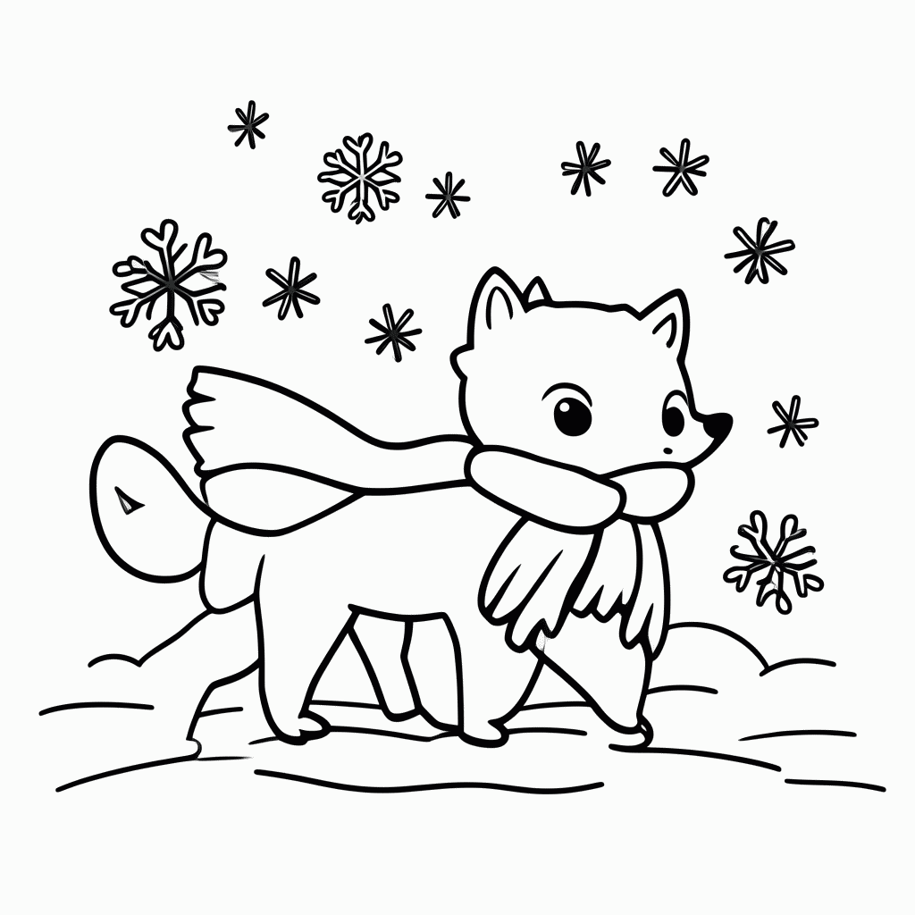 Desenho de Lobo na Neve para colorir e imprimir grátis em folha A4