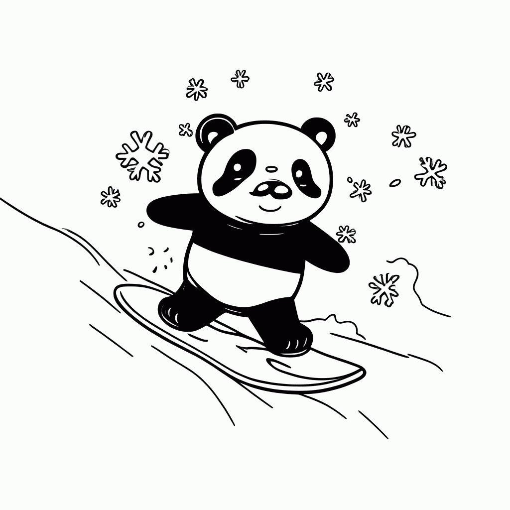 Desenho de Panda no Snowboard para colorir e imprimir grátis em folha A4