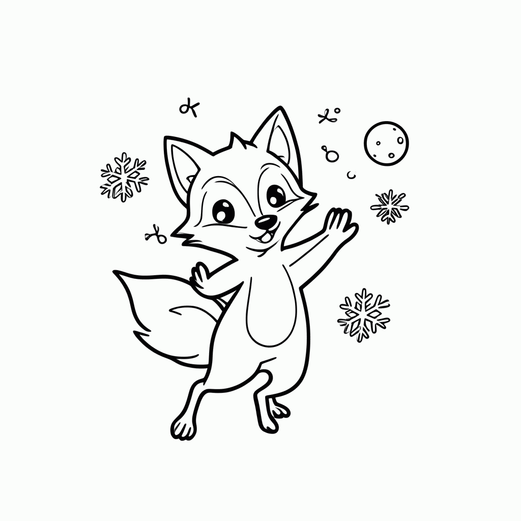 Desenho de Raposa com Bola de Neve para colorir e imprimir grátis em folha A4