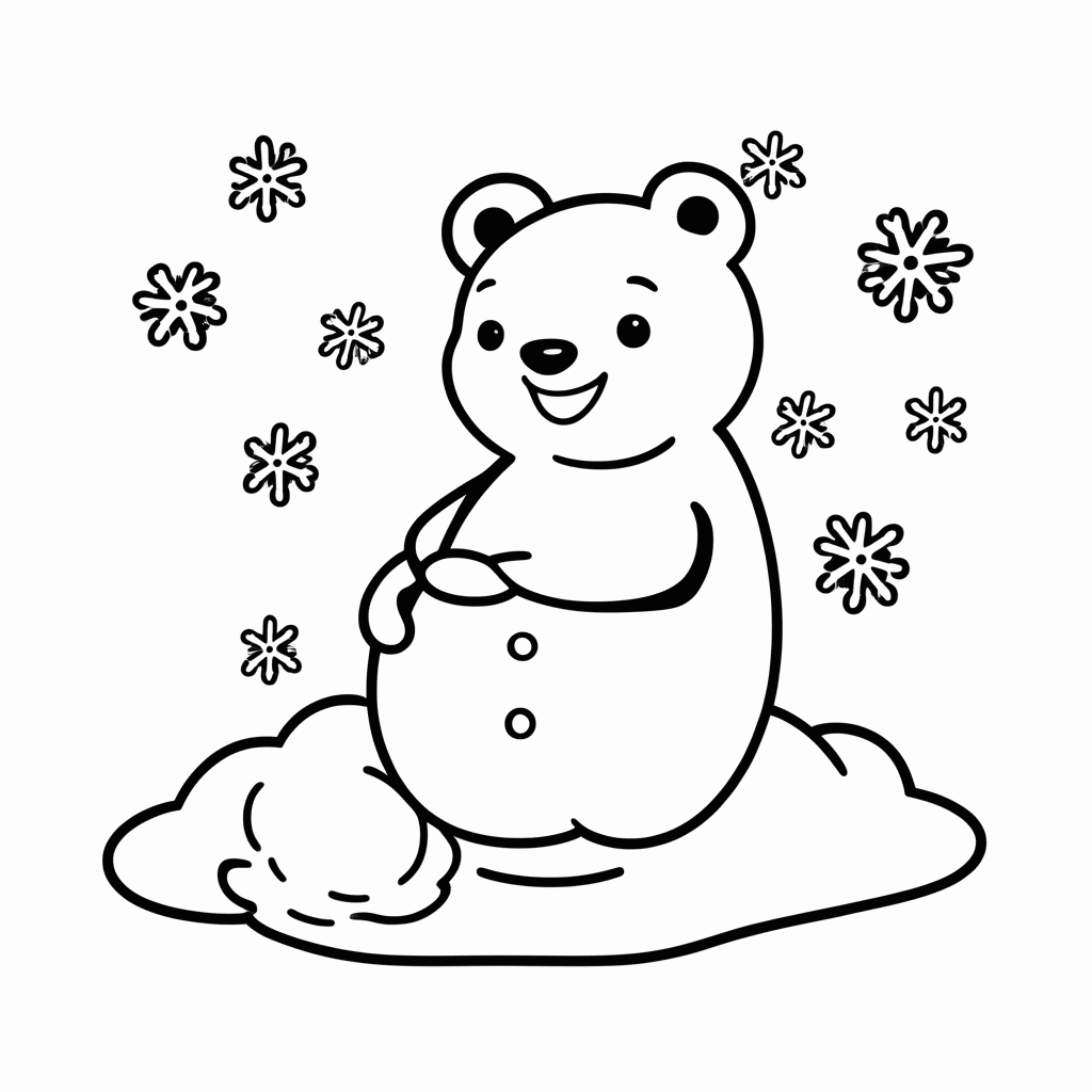 Desenho de Urso com Boneco de Neve para colorir e imprimir grátis em folha A4