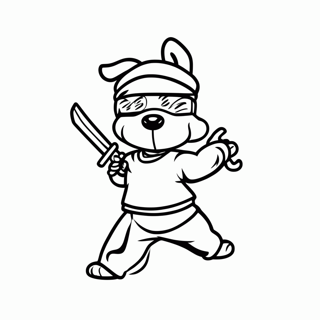 Desenho de Cachorro Ninja para colorir e imprimir grátis em folha A4