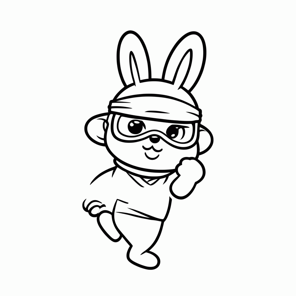 Desenho de Coelho Ninja para colorir e imprimir grátis em folha A4