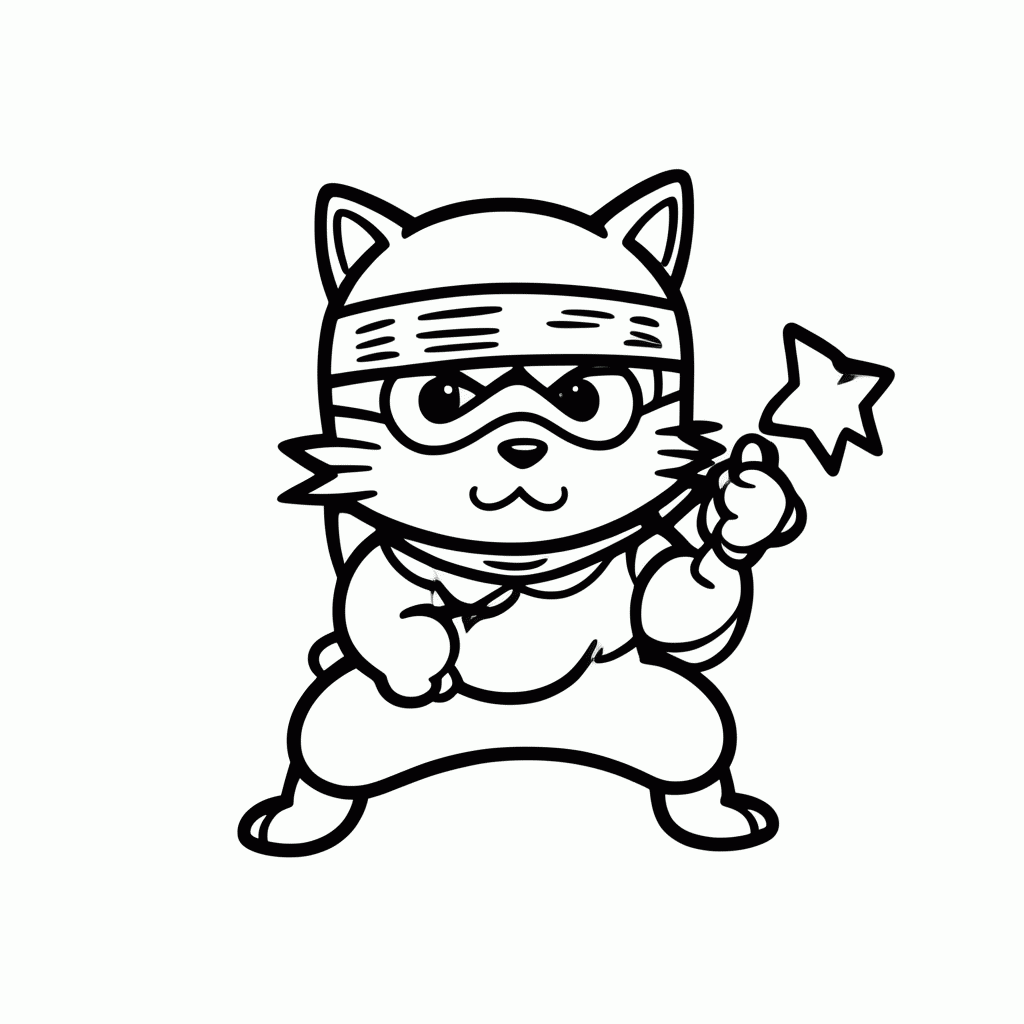 Desenho de Gato Ninja para colorir e imprimir grátis em folha A4