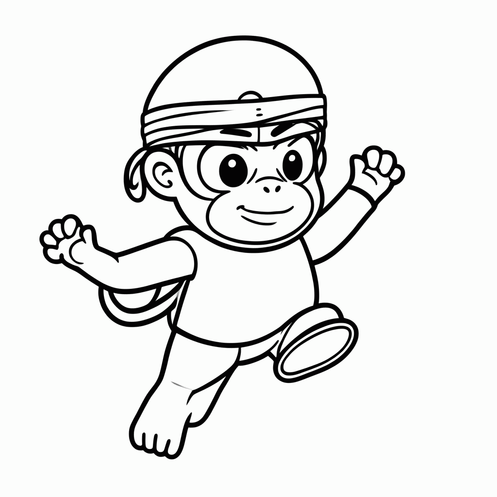 Desenho de Macaco Ninja para colorir e imprimir grátis em folha A4