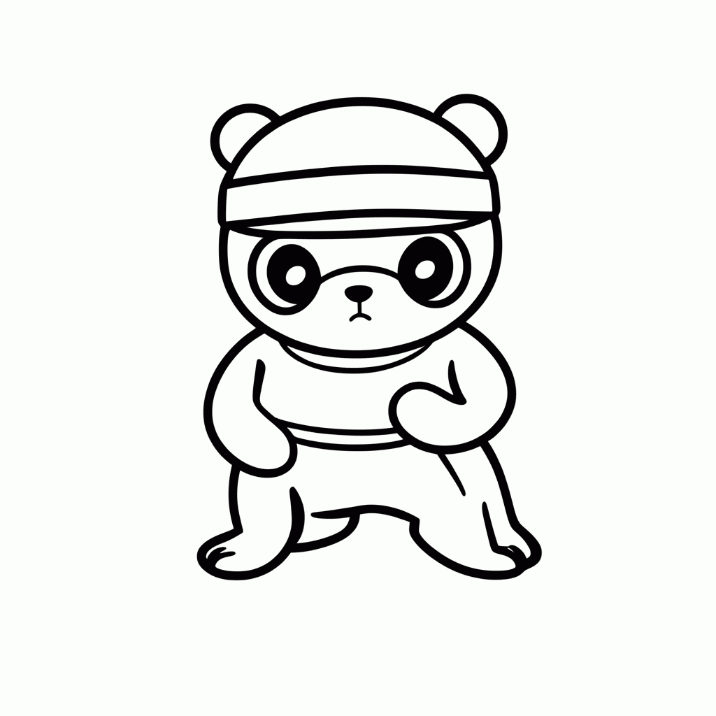 Desenho de Panda Ninja para colorir e imprimir grátis em folha A4