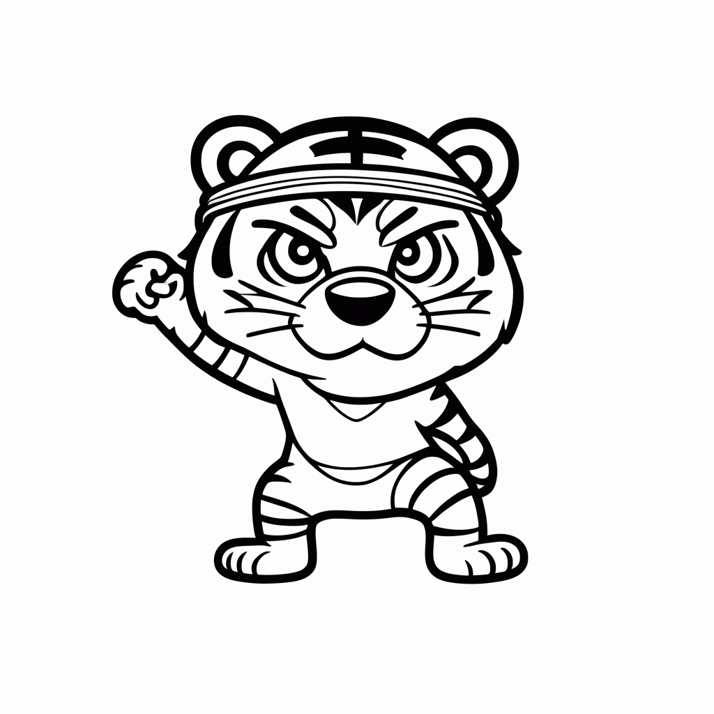 Desenho de Tigre Ninja para colorir e imprimir grátis em folha A4